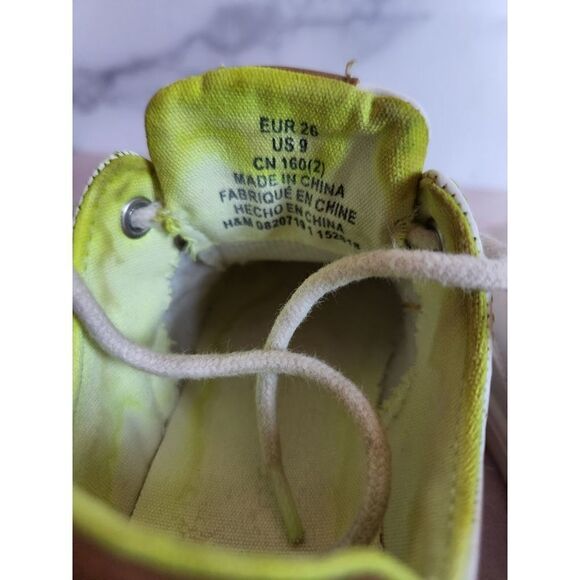 H&M toddler size 9 unisex low cut fashion sneaker white brown leather accent lac - Picture 4 of 6